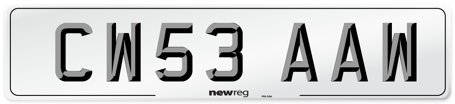 CW53 AAW Number Plate from New Reg
